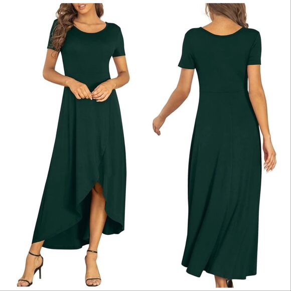 AYIFU High-Low Maxi Dress in Deep Green - Picture 1 of 11